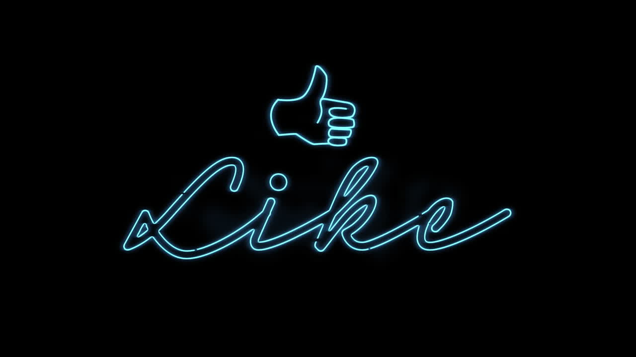 검은색 배경에 네온 파란색의 텍스트 배너와 아이콘의 애니메이션