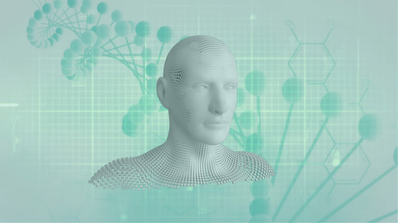 движущийся человеческий бюст с нитью днк