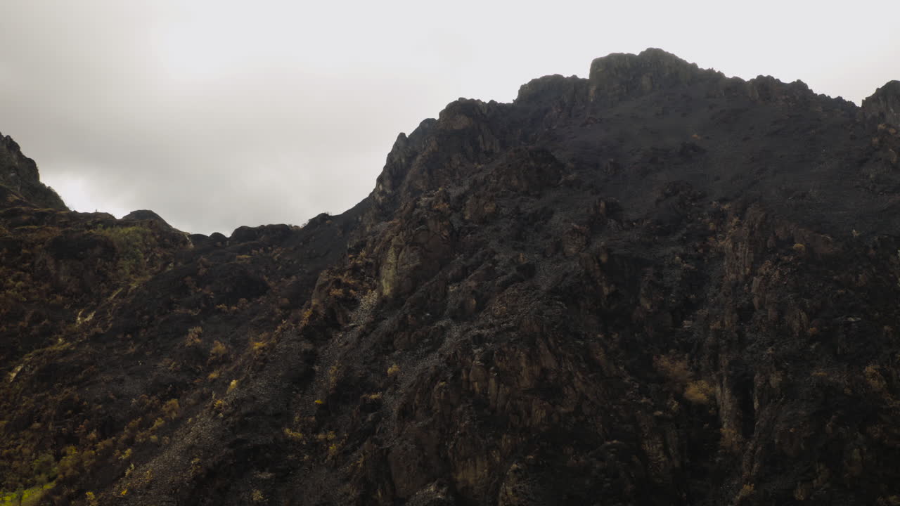 Aerial view, destruction by forest fire, El Cajas National Park, Cuenca Ecuador.