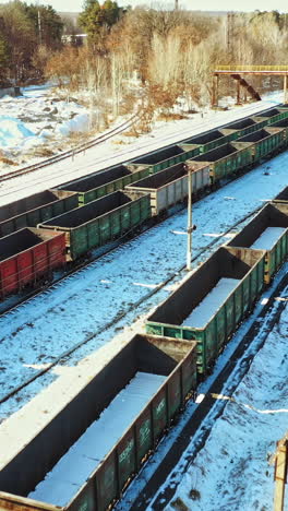 train freight transportation platform. cargo train platform with freight train container at depot. vertical video