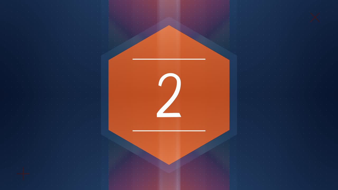 오렌지색, 어두운 파란색 바탕에 숫자 2를 가진 육각형