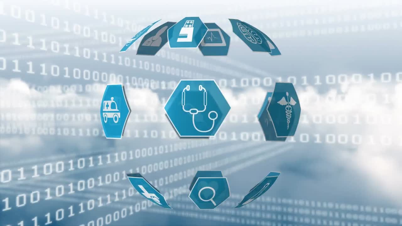 의료 아이콘과 바이너리 코드