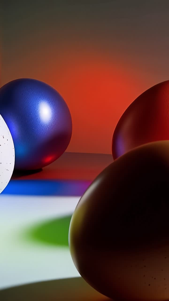 A Vibrant Collection of Colored Eggs Showcasing Stunning Light and Shadow Effects, Highlighting Their Glossy Finishes and Unique Shapes Against a Beautiful Background