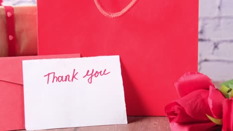 thank you gift with red bags and roses