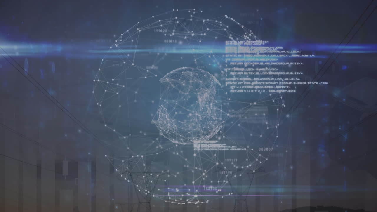 Animation of data processing over blue background