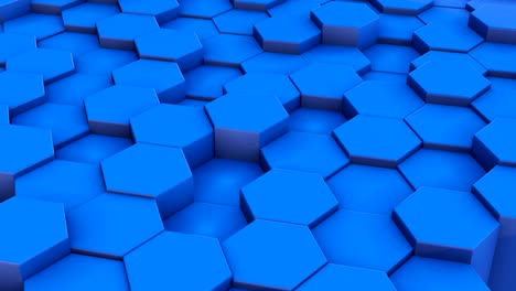 bloques de hexágono azul geométrico imágenes de movimiento 3d. moviendo arriba y abajo azulejos de cubo aleatorios animación realista. panales de miel perspectiva dinámica vista de fondo. elementos de mosaico estructura video 4k