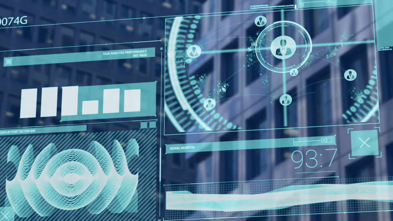 animación del procesamiento de datos sobre el paisaje urbano