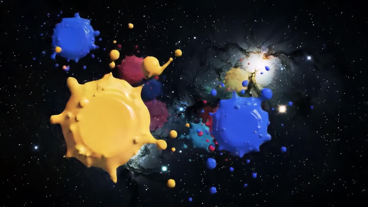 Colorful Paint Splashes in Space
