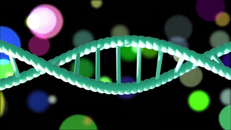 animation of dna strand spinning with glowing light trails over dark background