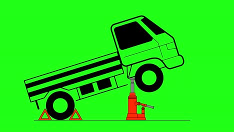 jack de coche hidráulico para levantar y reparar el vehículo. fondo de pantalla verde. animación 4k.