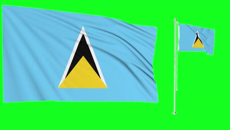 Greenscreen-Schwenkt-Die-Flagge-Oder-Den-Fahnenmast-Von-St.-Lucia