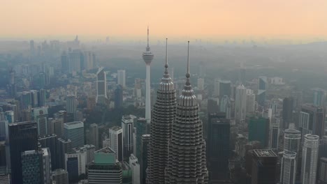 sunset time kuala lumpur cityscape downtown towers top aerial panorama 4k malaysia