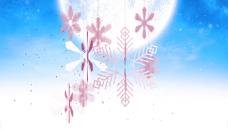 animation of snowflakes over moon and snow falling