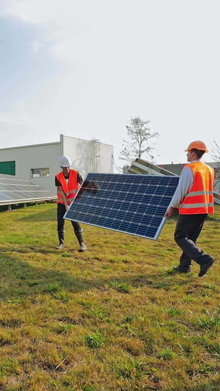 Man installing solar panels. Group of multiethnic engineers placing solar panels