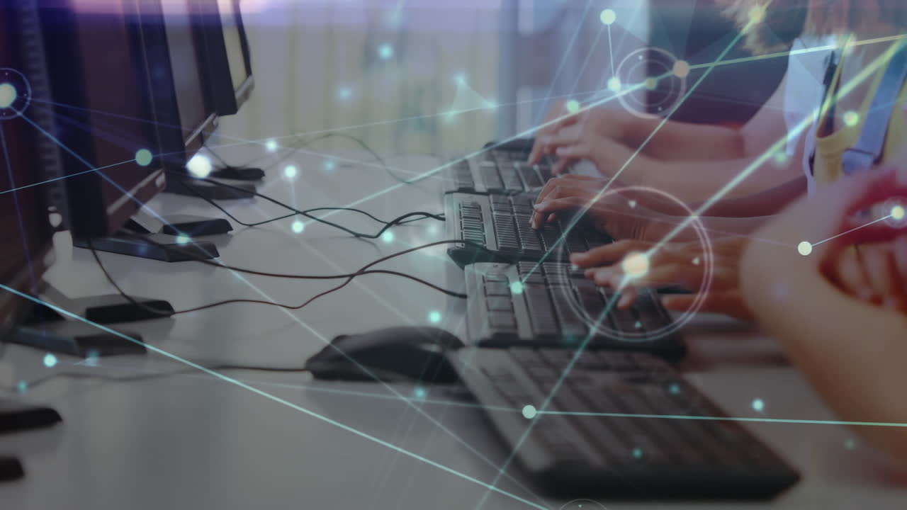 animación de la red de conexiones a través de escolares que utilizan computadoras