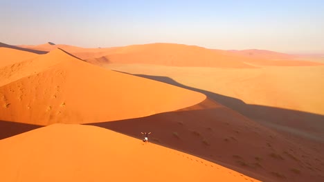 Un-Turista-Es-Visto-En-La-Cima-De-Una-Duna-De-Arena-En-Namibia,-África-Meridional