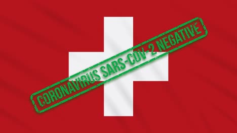 bandera suiza ondeando con sello verde de libertad del coronavirus, bucle