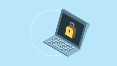 laptop and padlock cyber security animation