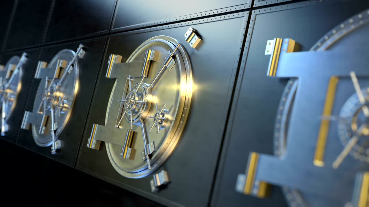 Bank vault. It opens. Very heavy steel door. A massive thick wall.