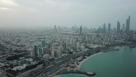 aerial view of the arabian gulf road in kuwait. revealing shot, sliding dolly right
