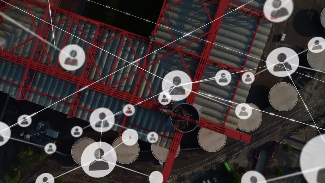 animación de la red de conexiones con iconos sobre el paisaje urbano