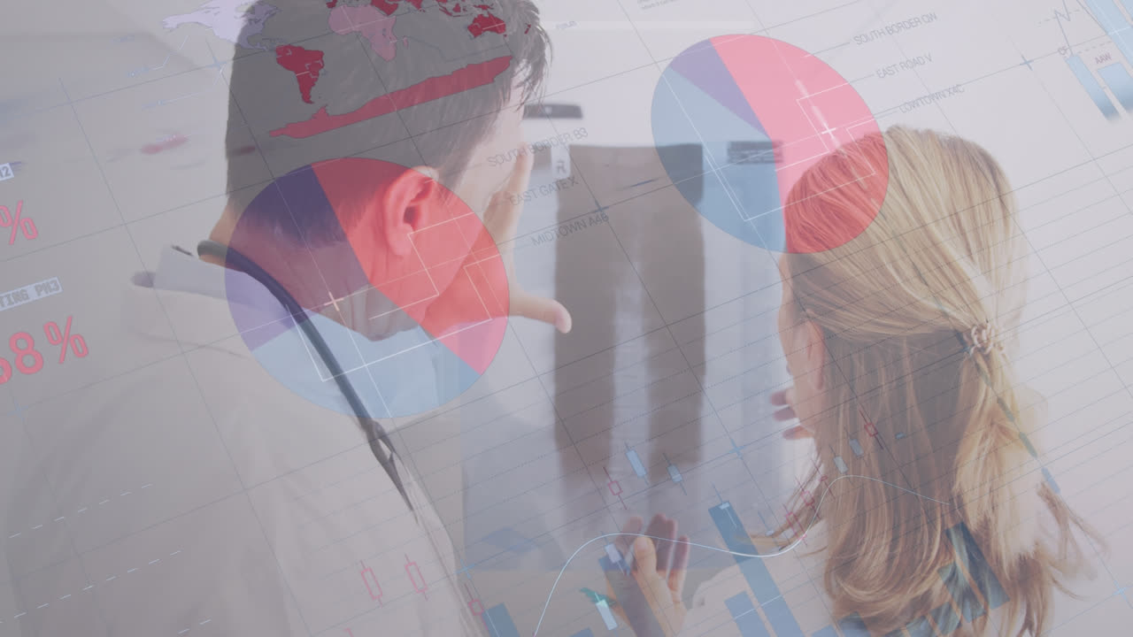 animación de estadísticas y procesamiento de datos sobre diversos médicos con escáner de rayos x