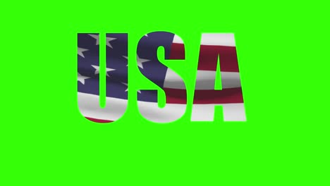 usa country lettering word text with flag waving animation on green screen 4k. chroma key background