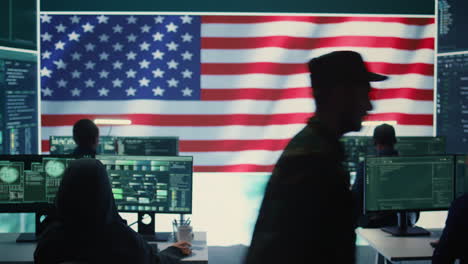 US-military-man-supervising-threat-detection-activity-in-high-tech-office