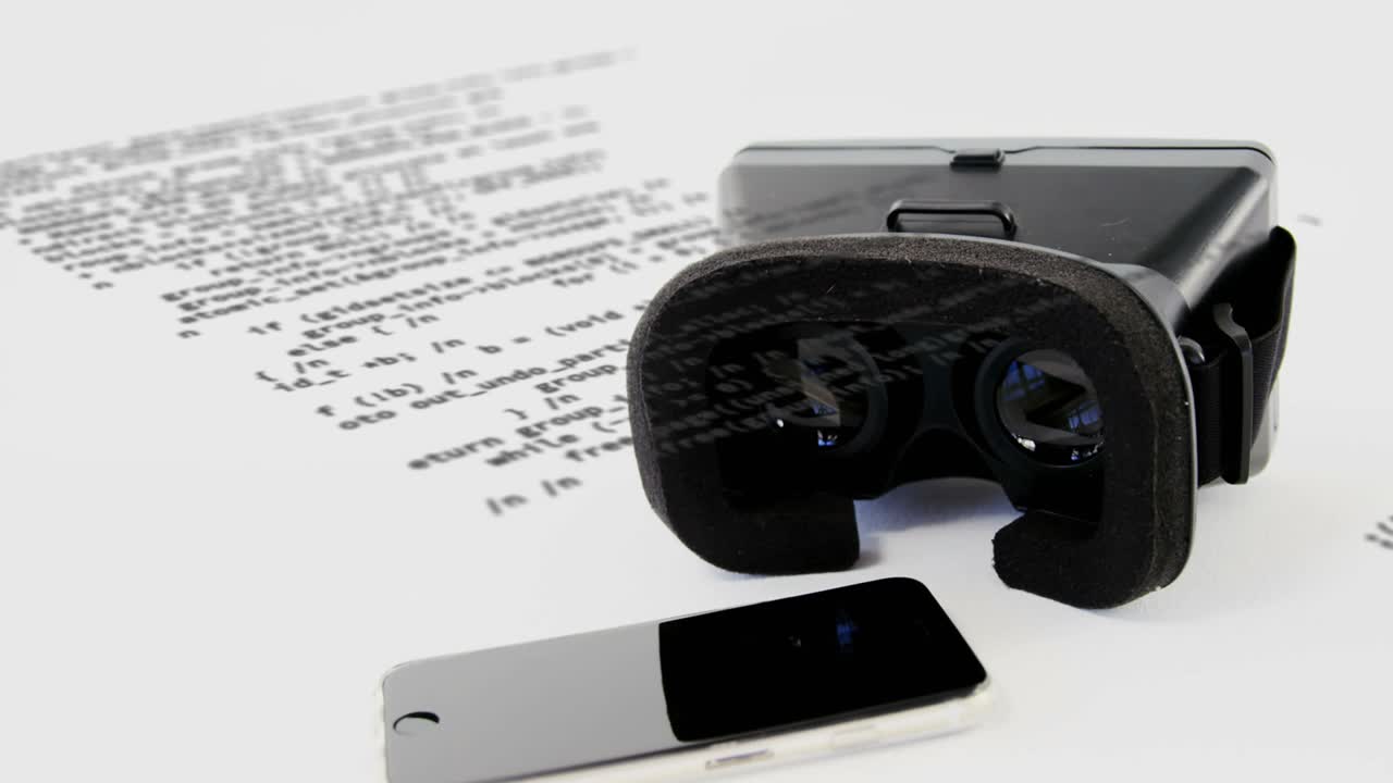 animación del procesamiento de datos científicos sobre auriculares vr sobre fondo blanco