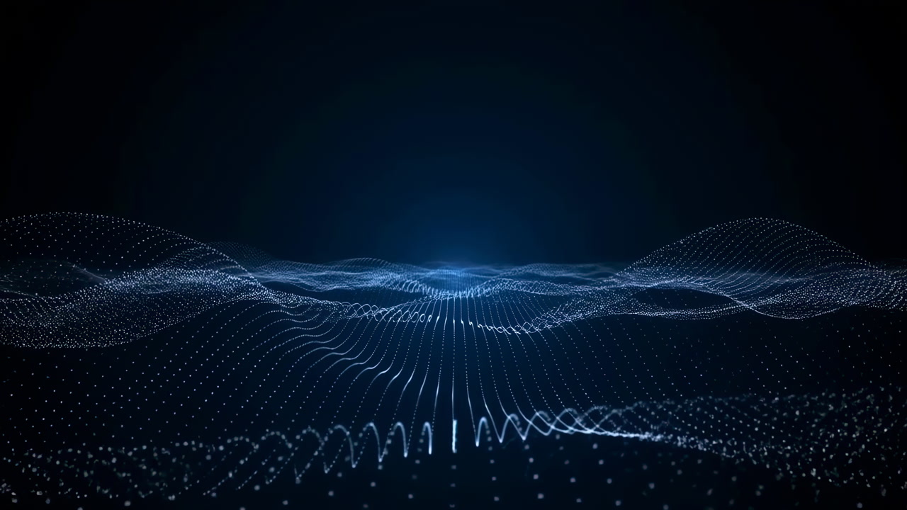 Dark Digital Wave Formed From Dotted Grid, Particles Rise And Fall Like Data Landscape, Subtle Pulsing,