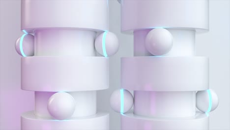 abstract geometric composition with glowing balls and cylinders