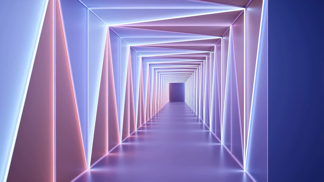 Futuristic Neon Light Tunnel with Geometric Design