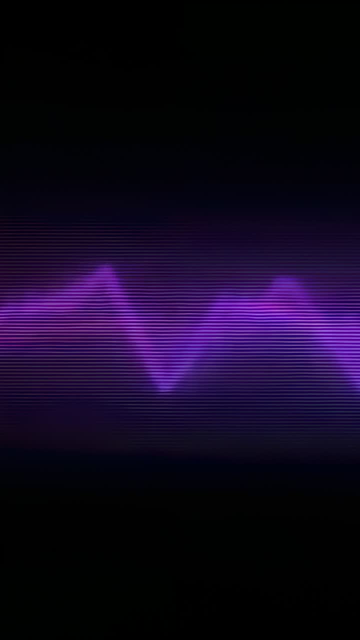 Vertical video: Opening waveform pulsing and shifting colors across digital display with scan lines