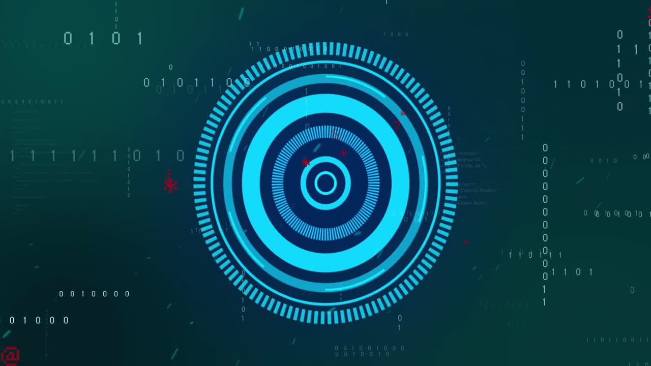 animación digital de escáneres redondos azules contra el procesamiento de datos sobre fondo azul