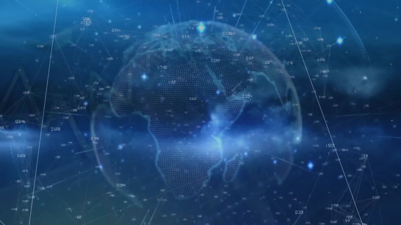 Animation of statistics and financial data processing over globe