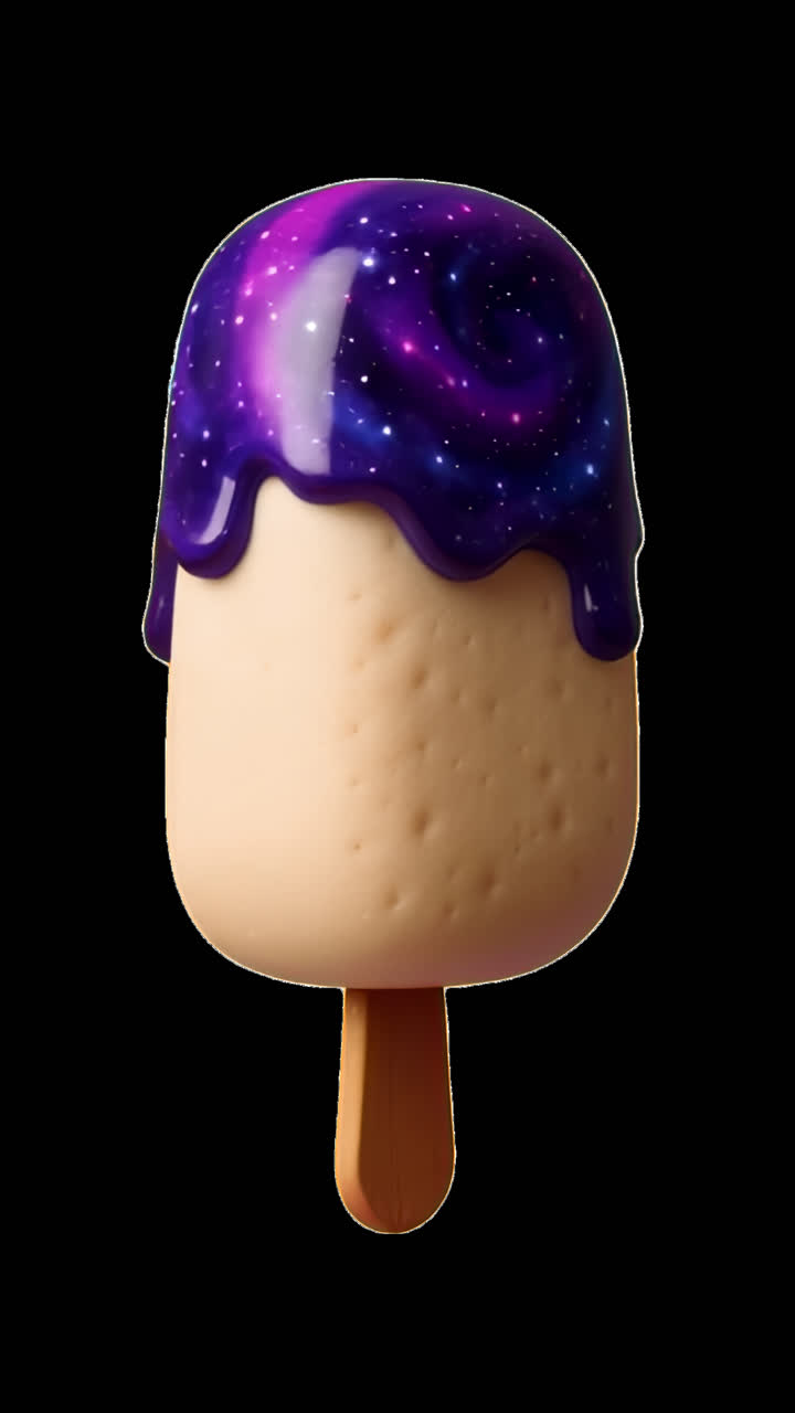 Cosmic ice cream popsicle art animation isolated asset, transparent 4K video, alpha channel, ProRes