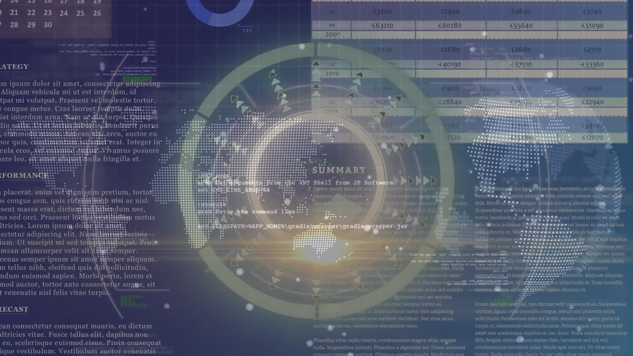 animación de escaneo de alcance sobre procesamiento de datos con globo sobre fondo negro