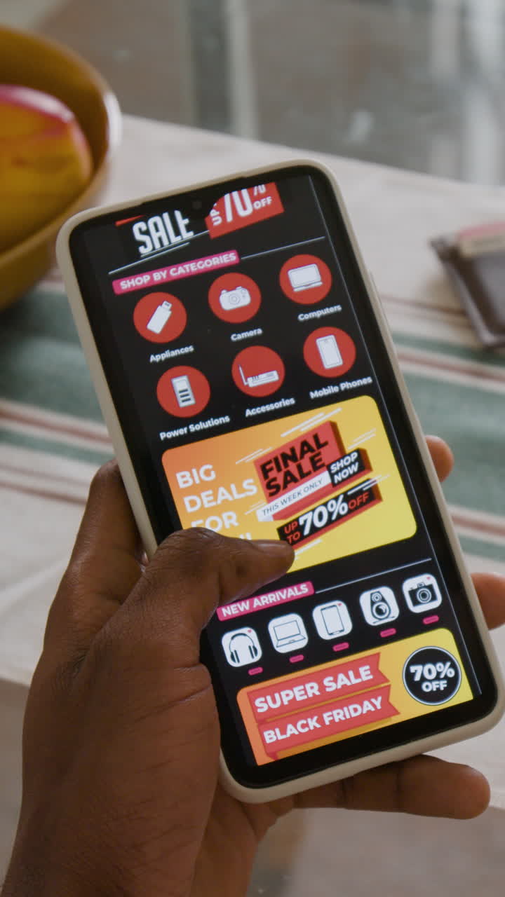 Smartphone displaying online sale with discounts