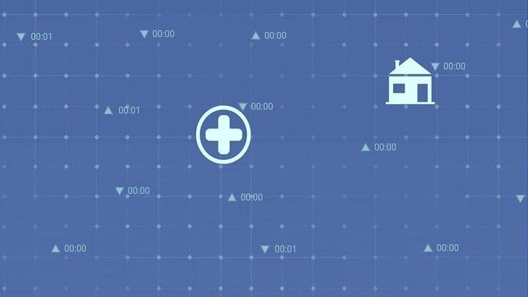 Animation af databehandling med ikoner over aktiemarkedet