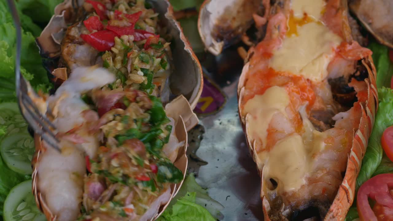 Extreme close up, tasty grilled Lobster -  Thailand street food
