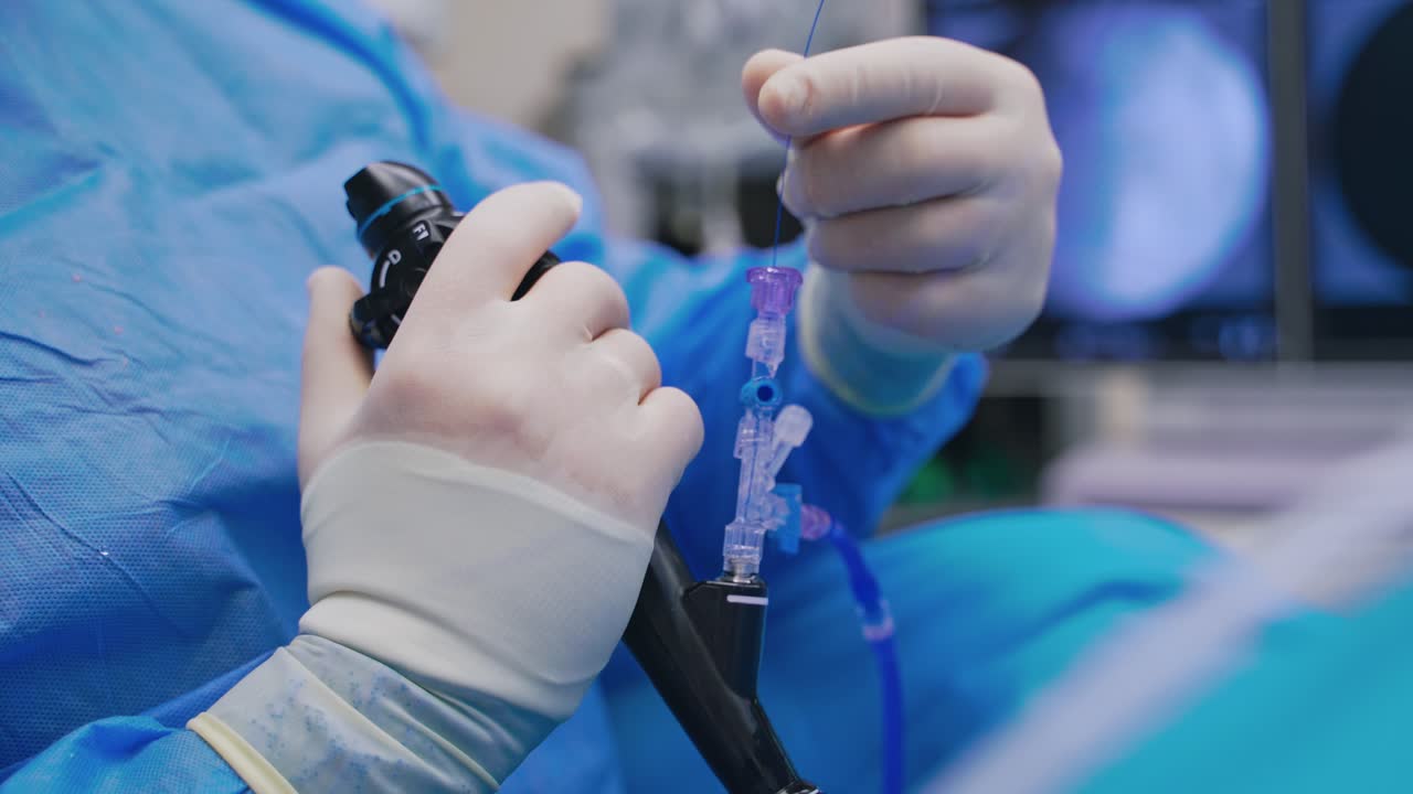 Surgical equipment using during operation. Medical team preparing equipment for surgery in operation room