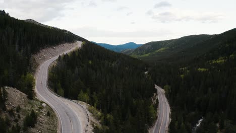 drone shot of backcountry roads winding through the rocky mountains