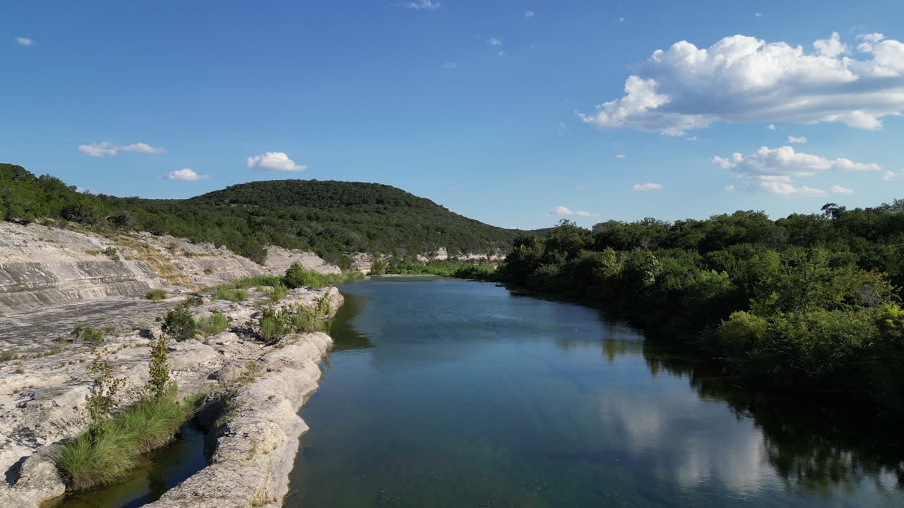 Aerial view of a river in the Texas Hill Country