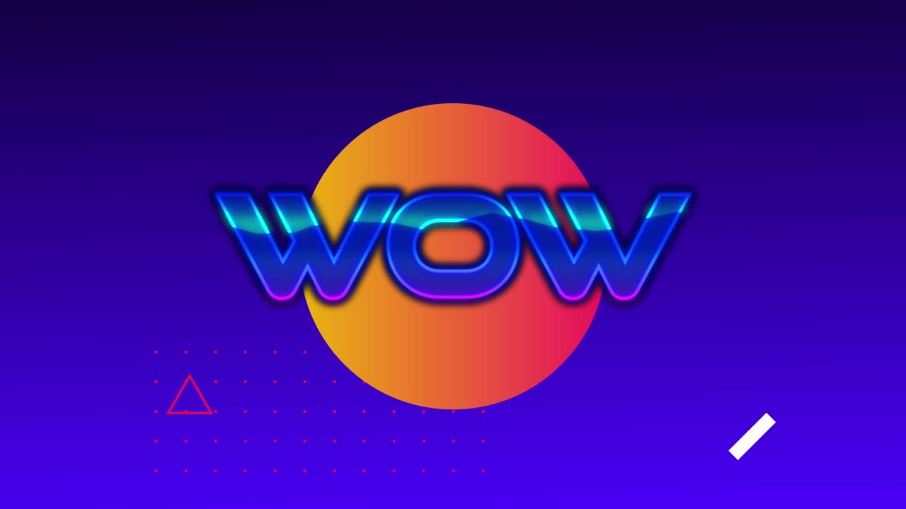 Animation of wow text over looping circles against blue background