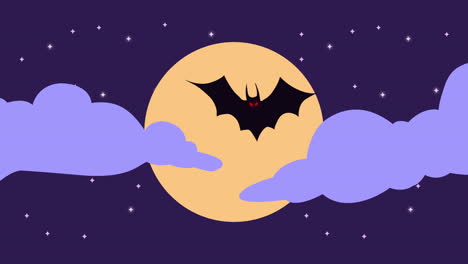 feliz animación de halloween con murciélago volando