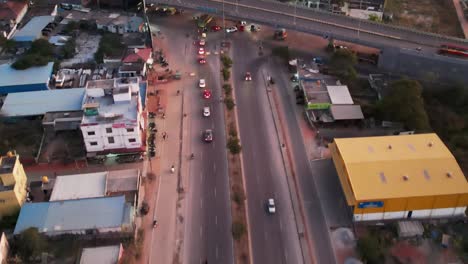 aerial sunrise shot in mysore-hassan ring road with less traffic