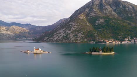 Stunning-Baroque-Town-of-Perast,-Montenegro-Aerial-Panorama-over-St