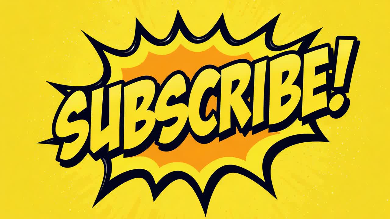 Pulsing bold SUBSCRIBE! text popping on digital canvas on play, drawing viewer attention with burst