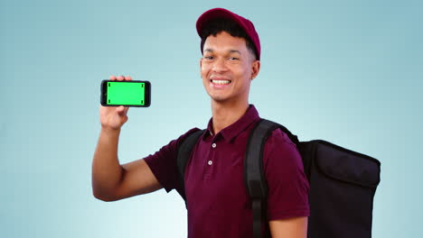 Phone,-green-screen-or-happy-delivery-man