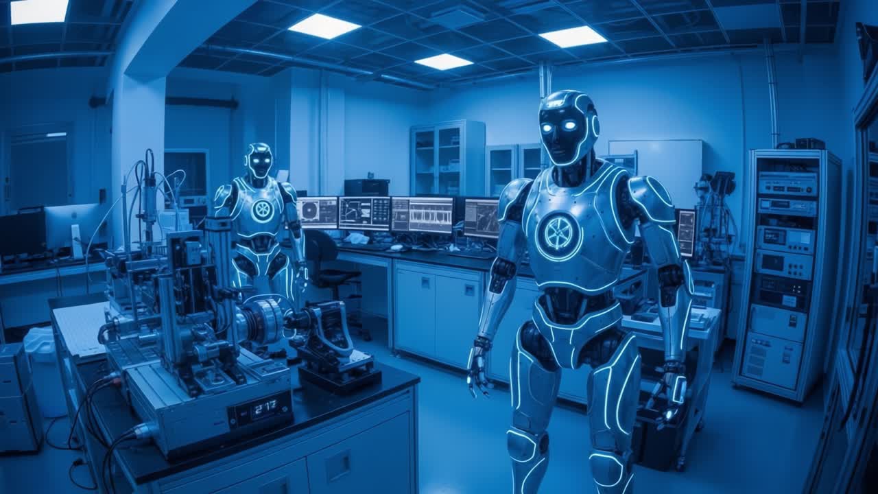 Futuristic Robotic Innovations: A Glimpse into Advanced Robotics in a High-Tech Laboratory Environment Featuring Innovative Design and State-of-the-Art Technology